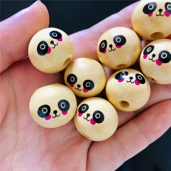 NUEVAS Bolas de Madera Redonda Espaciador de los Granos de Madera Expresión de dibujos animados Lindo Panda Cara Sonriente de Madera Natural Encantos de 18mm Bebé para la Fabricación de Joyas