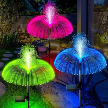 Nuevo Doble Medusa Solar de la Luz de 7 Colores Luces Solares del Jardín LED de Luces de Fibra Óptica al aire libre Impermeable de la Decoración de la Lámpara de Césped Patio