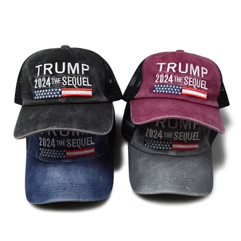 Nuevo Estilo Trump 2024 Sombreros De Lavado Angustiado Trucker Hat Unisex Ajustable Tamaño Del Bordado Trump Gorra De Béisbol