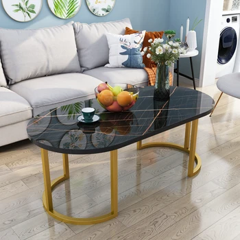 Ovalada mesa de café pequeño apartamento de estilo sencillo y moderno salón de casa baja mesas de luz Nórdica de lujo creativo de mármol, sofá lado de la mesa