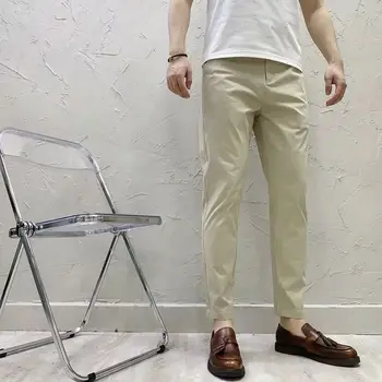 Pantalones de hombre Moda Casual del Dril de algodón de la Escuela de Vaquero para Hombres Clásico de la Moda Salvaje de Color Sólido Tramo de Alta Calidad Pantalones D06