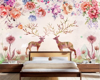 Papel de parede de encargo de la foto de fondo de pantalla de American retro pastoral elk TV sofá dormitorio pared de fondo con pintura decorativa mural