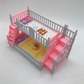 Para BJD Muñeca de Juego de los Niños de la Casa Para la Muñeca Barbie Accesorios de Simulación de Muebles Europeos de la Princesa Cama Doble Con Escaleras Juguetes