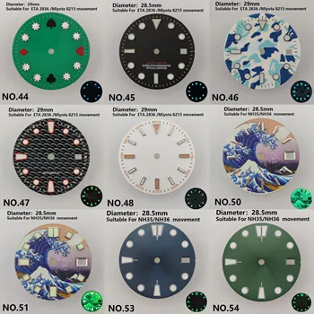 Partes de reloj de Marcación 28,5 mm 29 mm 31 mm Aséptica Láser Gradiente de Color Puro Dial Luminoso Adecuado Para NH35 NH36 ETA 2836 2824 Miyota 82