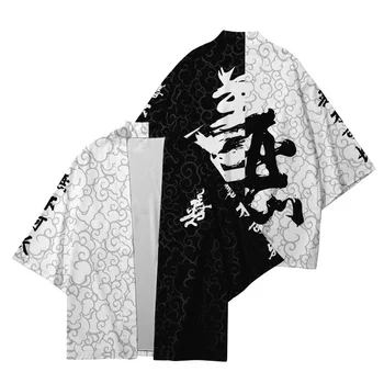 Personalidad Bien Y el Mal de Impresión Japonés Kimono Cardigan de Hombres Haori Yukata Macho Samurai Traje de Playa de los Hombres de la Chaqueta Kimono Camisa