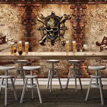 Personalizado 3d papel pintado retro barco pirata bar cafe pared de fondo de la motocicleta nostálgico de ladrillo de la pared de la decoración de la pintura фотообои