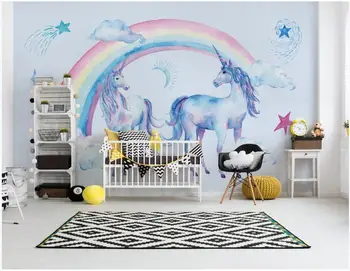 Personalizado mural de la foto 3d papel pintado Lindo arco iris hermoso unicornio Pegaso decoración de la sala de estar 3d murales de papel tapiz para paredes 3 d