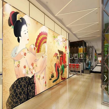 Personalizados Auto-Adhesivo Mural de papel pintado del Vintage Clásico Japonés de la Figura de Pintura de la Pintura de la Pared Restaurante de TV de Fondo Decoración de la Pared
