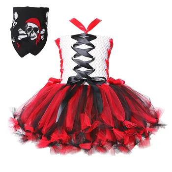Pirata Tutu Vestido para las Niñas de Disfraces de Halloween para Niños de Bebé de Niña de las elegantes Vestidos con Impreso Pañuelo Niño Traje de Fiesta de Cumpleaños