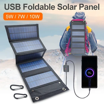 Plegable Panel Solar Cargador de Teléfono USB 5V 5W 7W 10W de Potencia de los Bancos Para el Teléfono Celular Impermeable al aire libre Para Acampar de Emergencia de carga