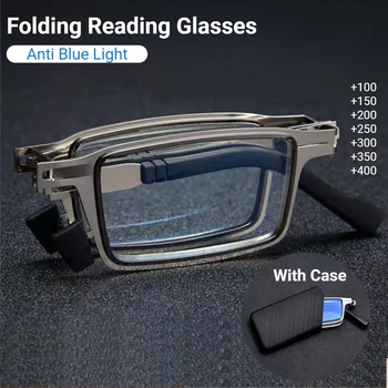 Portátil Plegable Gafas de Lectura de los Hombres de Metal Redondo Cuadrado Anti Luz Azul de las Gafas de Presbicia Lentes de Marco de Dioptría +1.0 a +4.0