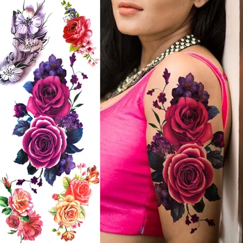 Purple Rose De Tatuajes Temporales Para Mujeres Adultos Falso Acuarela De Flores De La Etiqueta Engomada Del Tatuaje De La Flor Cuerpo Brazo Tatuajes De Narciso Anémona