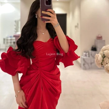 Qcenkern de los Hombros Fuera de Noche Formal de Arabia Saudita Plisado vestido de Sirena de Plisado Rojo Vestidos de Fiesta Vestidos de las Mujeres de Batas de Soirée 2023