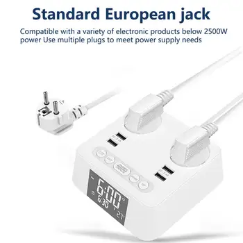 Regleta de alimentación de 5V 3.4 2500W 4 Puerto USB de Carga de la Toma de corriente Europea Estándar USB Smart Plug con Reloj Electrónico