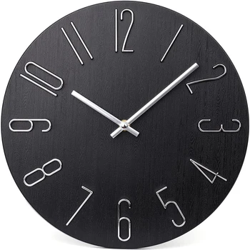 Reloj de pared de 12 Pulgadas Silencio No Marcando Estilo Moderno de Madera, Relojes de Pared de Grano Decorativos para Oficina en Casa del Dormitorio de la Escuela