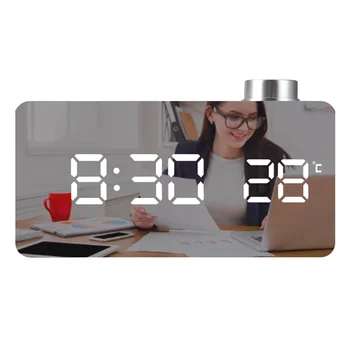 Reloj Digital de Gran Pantalla,el LED de Alarma de los Relojes de la Superficie del Espejo para Maquillaje con Diming Modo,para el Hogar Dormitorio Decoración en Blanco