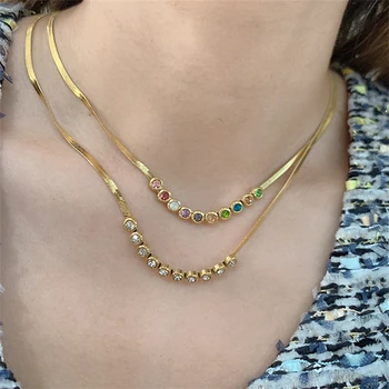 Retro de Color Circón Titanio Collares de Acero Inoxidable para las Mujeres de Lujo de 18 quilates Chapado en Oro de la Serpiente de la Cadena de Collares de la Joyería de Regalo