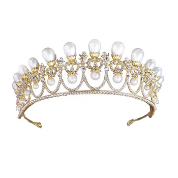 Retro Vintage Europeo De Perlas De Cristal Tiara De La Corona De La Princesa Diana Tocado De Pelo De La Boda Accesorios De La Joyería Nupcial