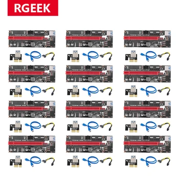 RGEEK 12pcs VER009 USB 3.0 PCI-E de la tarjeta Vertical de VER 009S Express 1X 4x, 8x, 16x, Extender Vertical de pcie Tarjeta de Adaptador de SATA de 15 pines a 6 pines de Alimentación