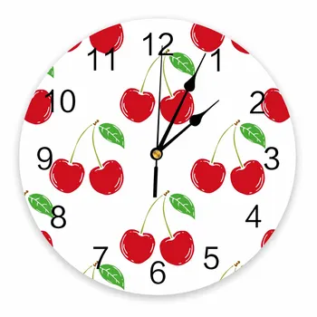 Rojo Cereza De Dibujos Animados De Frutas Decorativo Redondo Reloj De Pared Números Arábigos Diseño No Tictac Del Reloj De Pared De Gran Tamaño Para Los Dormitorios Cuarto De Baño
