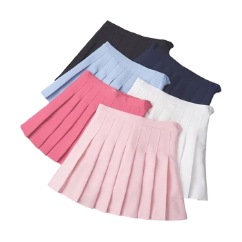 Rosa Faldas Plisadas para Niños de Verano de las Niñas de Color Sólido Faldas de Seguridad de la Juventud Niñas Cintura Alta Mini Una línea de Infantil Uniformes Escolares