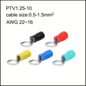 RV1.25-10 tamaño de cable de 0,5-1.5mm2 A. W. G. 22-16 19A cobre extremo del Cordón de la terminal de tipo O aislada terminal de anillo redondo terminal de nylon