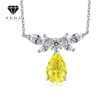 s925 Plata de ley Natural de color Amarillo Collar de Diamantes Para las Mujeres de Lujo de la Gota de Agua Colgante de Diamantes de la Boda de Compromiso de la Joyería Fina