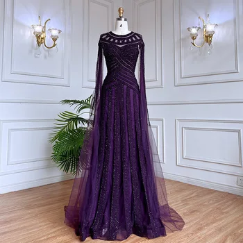 Serena Hill árabe Púrpura Elegante Sirena Cabo Mangas de Encaje con Cuentas Vestidos de Noche Vestidos de 2023 Para las Mujeres de la Boda del Partido LA71926