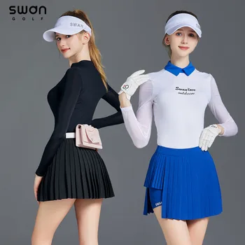 SG Verano de Protección solar de los Deportes de Blusa de Mujer de Hielo de Seda V-cuello de la Camisa de Golf de las Mujeres Anti-luz Falda Plisada Falda de Golf Conjuntos de Ropa