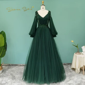 Sharon Dijo Lujo de Dubai Verde Esmeralda Vestido de Noche para las Mujeres de la Boda Más el Tamaño de la Elegante Musulmán Rosa Formal Vestido de Fiesta de la SS106