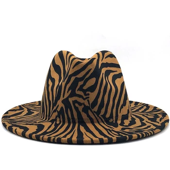 Simple Unisex Plana Borde de Fieltro de Lana de Jazz de Fedora Sombreros patrón de Cebra Banda de Cuero Decoración Sombrero de Panamá Formal Hats Wholesale