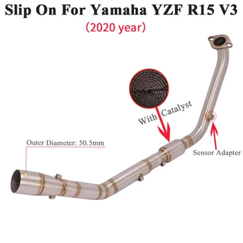 Slip Para Yamaha YZF R15 V3 2020 de Escape de Motocicletas Escapar de Modificar la Conexión del Sensor de Frente de Medio de Enlace Tubo de 51 mm Con Catalizador