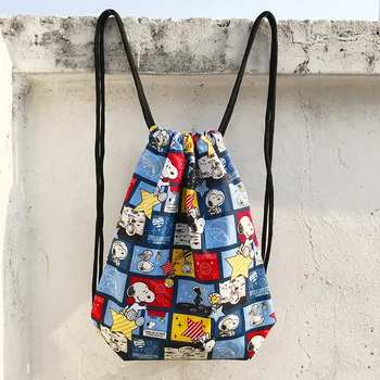 Snoopy niño niña cordón cordón bolsillo de la mochila de deportes de viajes familiares de dibujos animados bolsa de almacenamiento