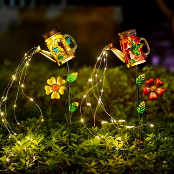 Solar Hervidor de agua Lámpara de LED de Riego Pueden Luces de Arte del Hierro Colgantes Hueco de Agua Espolvorear Paisaje de Luz al aire libre Impermeable de la Decoración