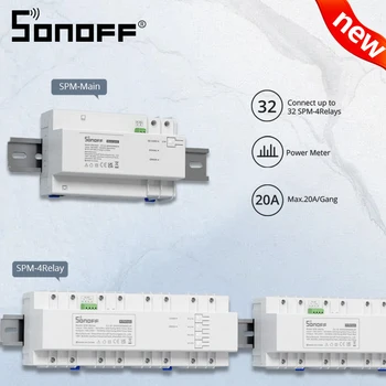 SONOFF SPM/MPE-4Relay 20A/Pandillas de Protección contra Sobrecarga Alimentación de Medición Sistema de Monitoreo Inteligente Apilable Medidor de Potencia de Mainframe