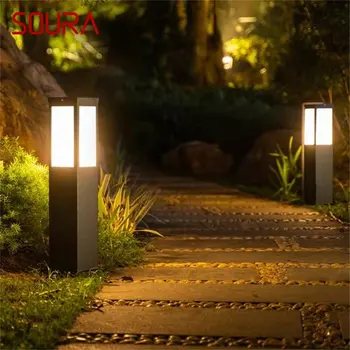 SOURA Negro al aire libre del Césped de la Lámpara Moderna de Luz LED de la prenda Impermeable IP65 para el Hogar Villa Ruta Jardín