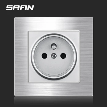 SRAN 16A 250V francés enchufe de la pared,de la aleación de Aluminio cepillado panel de 86mm*86mm,tomas de electricidad para el aparato electrodoméstico