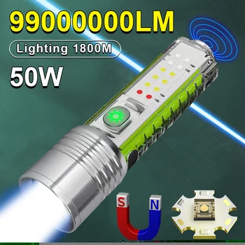 Super Brillante 50W LLEVÓ la Linterna Recargable de la Linterna Con la Luz de potentes Imanes de Iluminación 1800m Mini Multifunción de la Antorcha