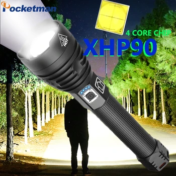Super Potente XHP70.2 XHP90 LED Linterna Antorcha LED USB XHP50 de la Lámpara Zoom Táctica de la Antorcha 18650 Batería 26650 batería Recargable de Battey