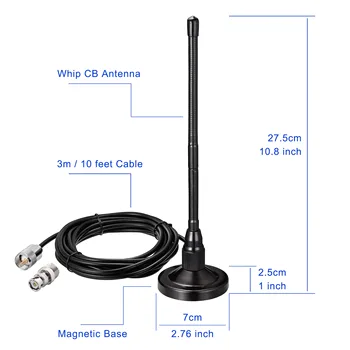 Superbat 27MHz Walkie-Talkie de onda corta de la Antena de CB Base Magnética Impermeable con Conector de Antena UHF