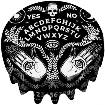 Tablero De Ouija Con Las Manos Ocultismo Gótico Del Cráneo Y Bat Pentagrama Satánico Pancarta Con La Polilla Impresa En Tela Mantel Redondo