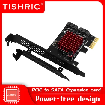 TISHRIC PCIE 1X 2 puertos SATA de la Tarjeta de Expansión PCIE3.0 PCIE 1X 4X, 8X, 16X PCI Express Multiplicador Vertical de Adaptador para la Minería de