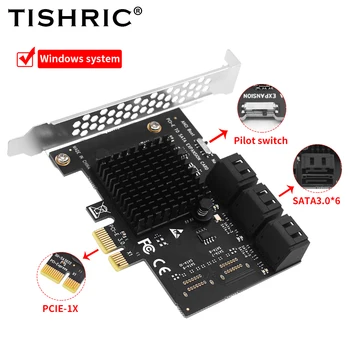 TISHRIC PCIE Sata Adaptador de Añadir Tarjetas PCIE de 1X A los 6 Puertos Sata 3.0 Controlador PCI Express Multiplicador PCIE3.0 Sata De La Tarjeta De Expansión