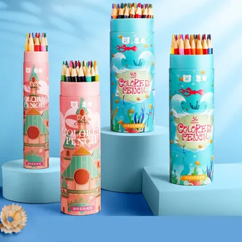 Todo el barril de dibujos animados de color de 48 lápices de color soluble en agua aceitosa estudiante de pintura de la pluma niño de arte lápiz de suministros de la escuela de regalo