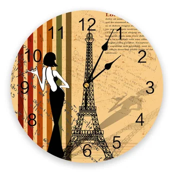 Torre Eiffel Mujer de Estilo Retro Reloj de Pared de la Decoración del Hogar Dormitorios en Silencio reloj Reloj Digital Reloj de Pared para Habitaciones de los Niños