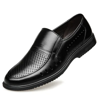 Transpirable Zapatos de Cuero de los Hombres de Verano Nueva Ahuecado de los Hombres Casual Sandalias de Negocios Formal de mediana edad, Papá Zapatos Masculinos