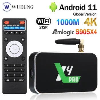 UGOOS X4PRO Android11.0 Amlogic S905X4 Caja de TV 4G DDR4 32G ROM H. 265 Smart Media Player 2.4 G/5G 2T2R WiFi 4K@60 fps Set Top Box
