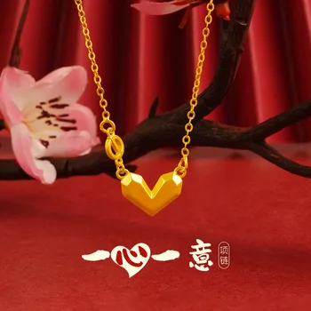 UMQ en forma de Corazón de las Mujeres Collar de Cobre Plateado Real del Oro 24K Simple Moda Geométrica Amor Colgante de Collar De la Mujer de 41+6 cm