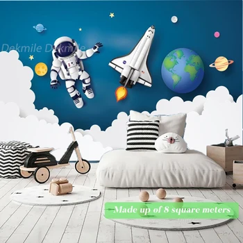 Universo papel pintado de Murales Para la Habitación de los Niños Dormitorio Astronauta Cohete Planeta TV Fondo Pared del cuarto del Bebé Kindergarten Decoración