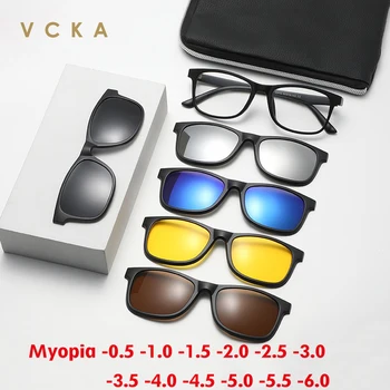 VCKA 5+1 Moda Miopía Gafas de sol de las Mujeres de Marcos Plaza de la pinza Magnética En Anteojos Recetados Hombres Gafas de -0.5 A -6.0